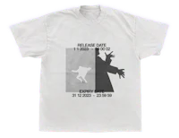 a white t - shirt with a silhouette of a man and a woman